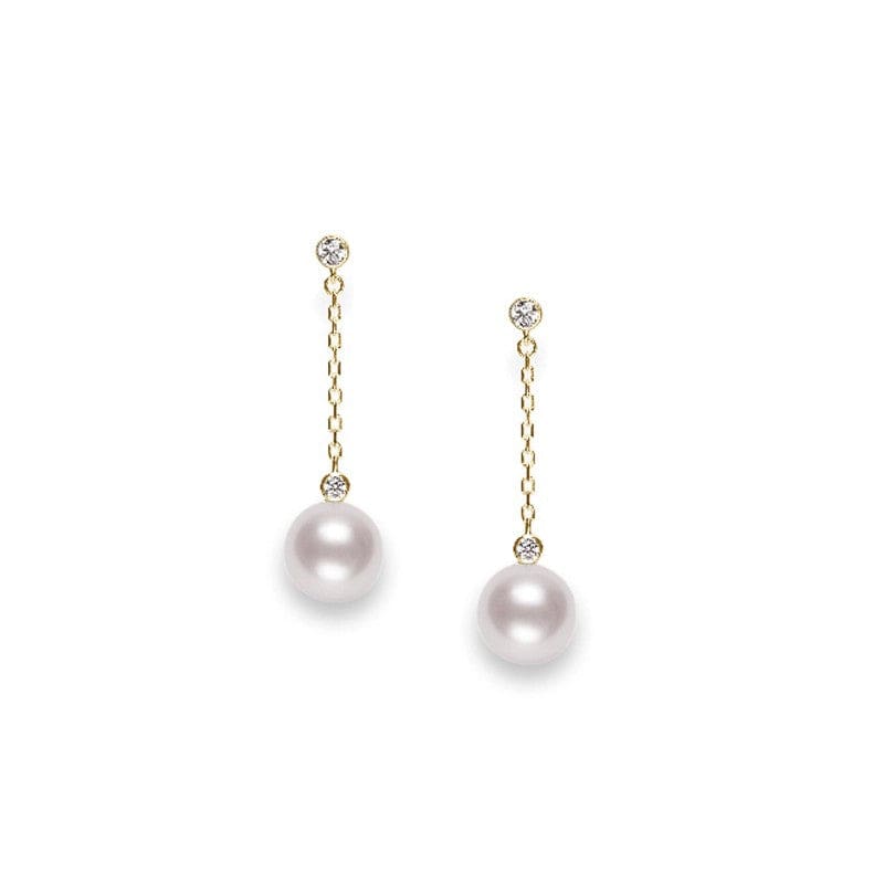 Mikimoto 18K Yellow Gold Akoya Cultured Pearl and Diamond Drop Earrings
