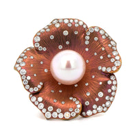 Eclat Jewels 14K Rose Gold and Titanium Fresh Water Pearl Diamond Flower Ring