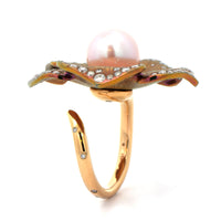 Eclat Jewels 14K Rose Gold and Titanium Fresh Water Pearl Diamond Flower Ring