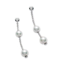 Mikimoto 18K White Gold Akoya Cultured Pearl and Diamond Drop Earrings