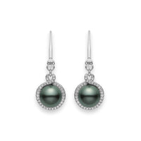 Mikimoto 18K White Gold Black South Sea Pearl and Pave Diamond Drop Earrings
