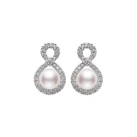 Mikimoto 18K White Gold Akoya Cultured Pearl and Diamond Drop Earrings