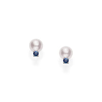 Mikimoto 18K White Gold Akoya Cultured Pearl Earrings with Sapphires