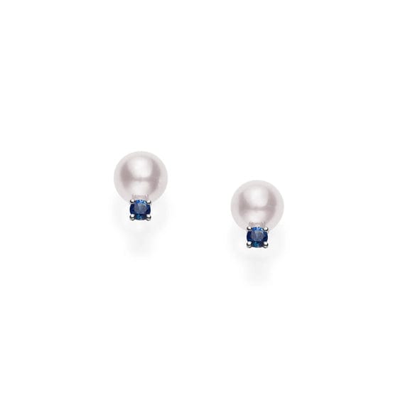 18K White Gold Akoya Cultured Pearl Earrings with Sapphires