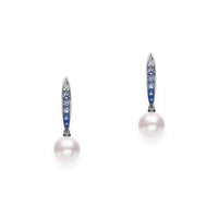 Mikimoto 18K White Gold Akoya Pearls and Sapphire Stud Earrings