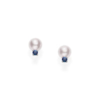 Mikimoto 18K White Gold Akoya Cultured Pearl and Sapphire Stud Earrings
