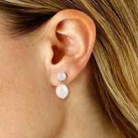 14K Yellow Gold Pearl Double Drop Earrings
