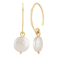 14K Yellow Gold Pearl Coin Drop Earrings