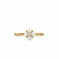 Petite Modern Renaissance Pearl Ring 18K Yellow Gold with Pearls and Center Diamond, 7.9mm