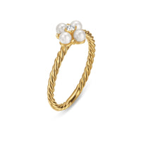 Petite Modern Renaissance Pearl Ring 18K Yellow Gold with Pearls and Center Diamond, 7.9mm