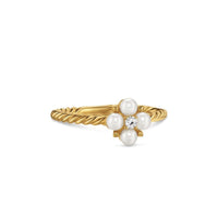 Petite Modern Renaissance Pearl Ring 18K Yellow Gold with Pearls and Center Diamond, 7.9mm