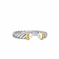 Petite Cable Open Ring Sterling Silver with 14K Yellow Gold and Pearls, 3.4mm