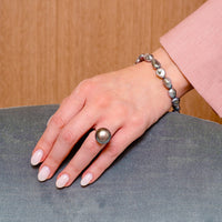 Mikimoto Platinum Black South Sea Pearl And Diamond Ring