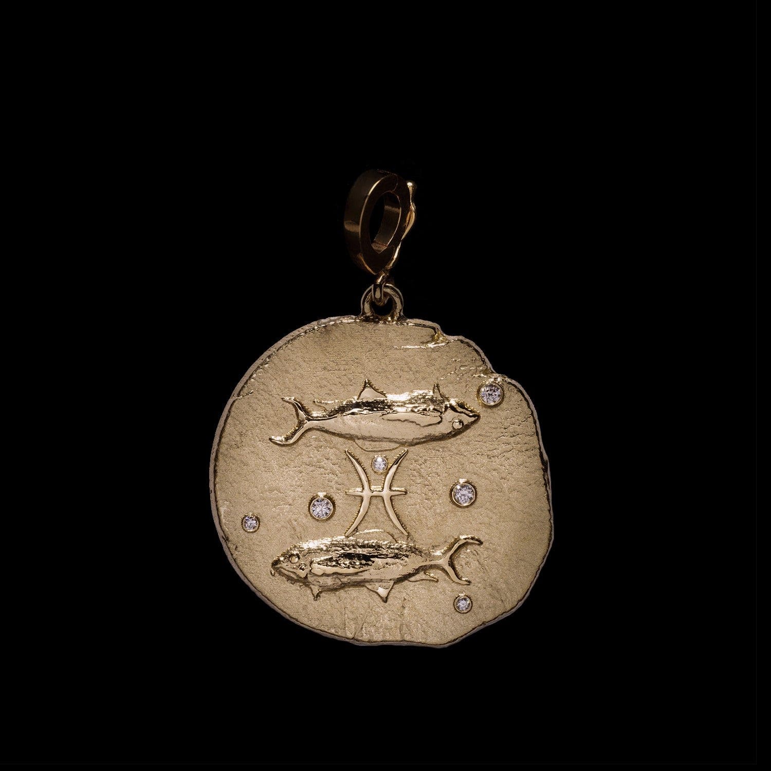 Azlee 18K Yellow Gold Small Pisces Diamond Coin Charm