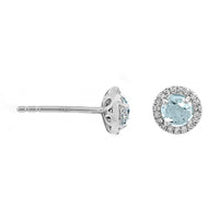 14K White Gold Aquamarine and Diamond Halo Stud Earrings