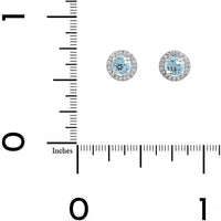 14K White Gold Aquamarine and Diamond Halo Stud Earrings