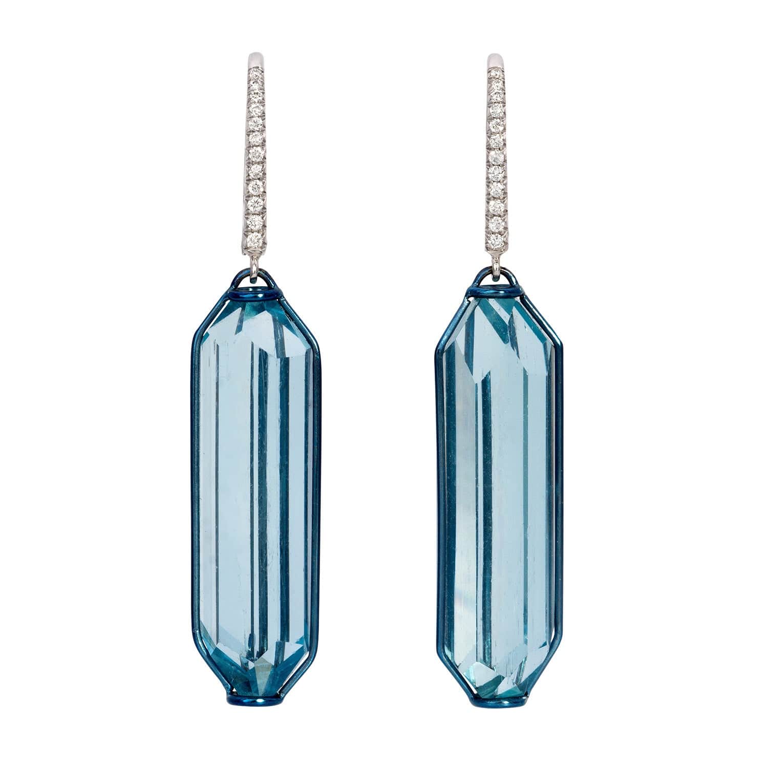 Eclat Jewels 18K White Gold & Platinum Elongated Aquamarine Diamond Drop Earrings