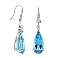 Platinum Pear Shaped Aquamarine Diamond Drop Earrings