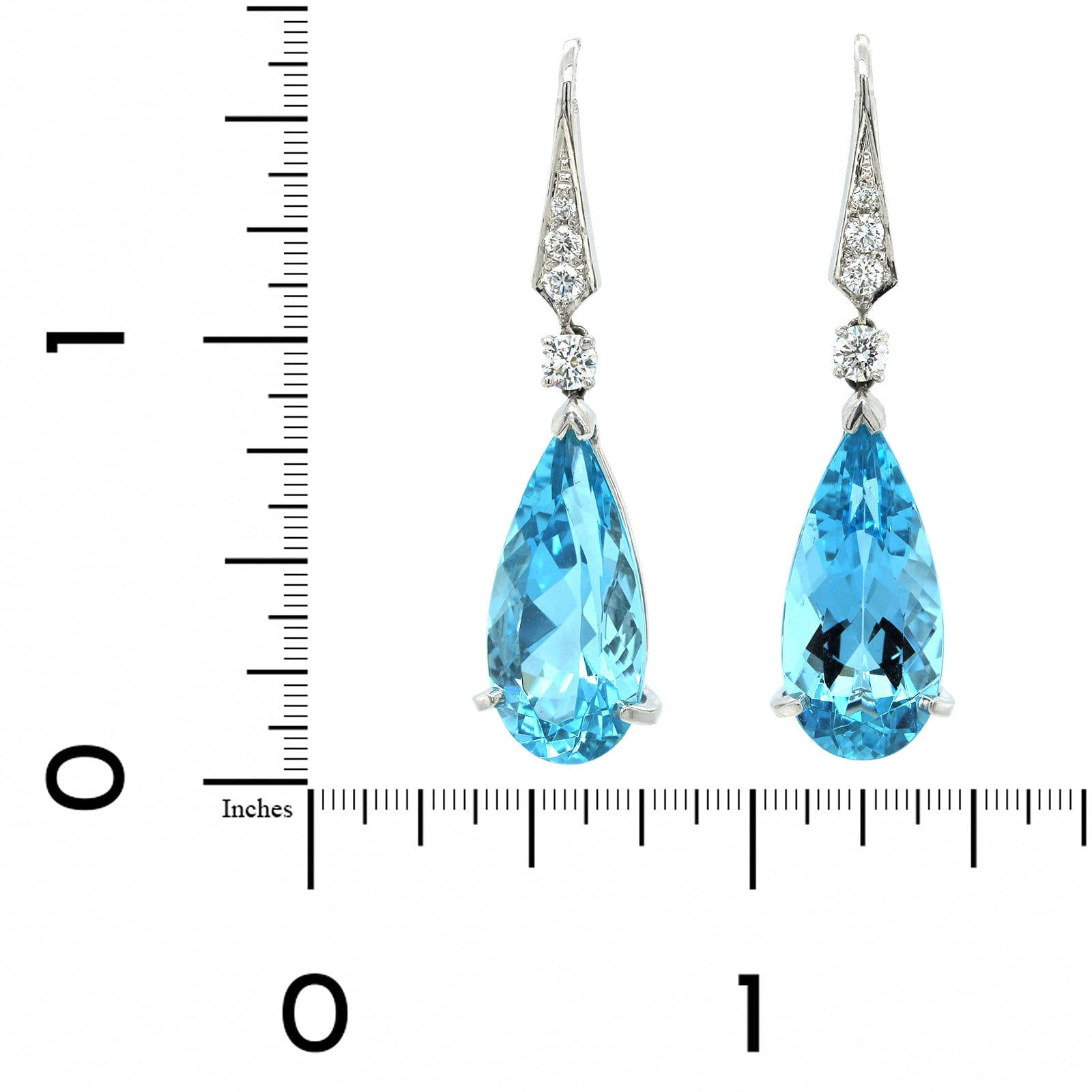Platinum Pear Shaped Aquamarine Diamond Drop Earrings