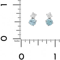18K White Gold 2 Stone Round Aquamarine and Diamond Stud Earrings