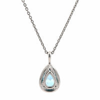 Platinum Pear Shape Aquamarine Diamond Halo Pendant Necklace