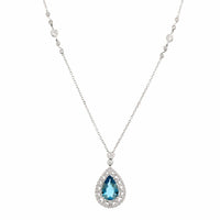 Platinum Pear Shaped Aquamarine and Diamond Pendant Necklace