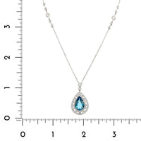 Platinum Pear Shaped Aquamarine and Diamond Pendant Necklace