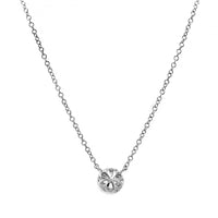 14K White Gold Round Aquamarine and Diamond Halo Pendant Necklace