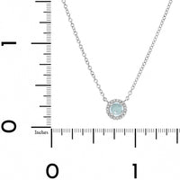 14K White Gold Round Aquamarine and Diamond Halo Pendant Necklace