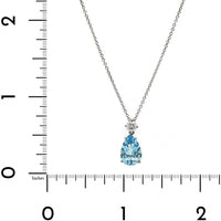 18K White Gold Pear Shape Aquamarine and Diamond Pendant Necklace