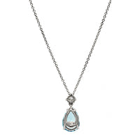 18K White Gold Pear Shape Aquamarine and Diamond Pendant Necklace