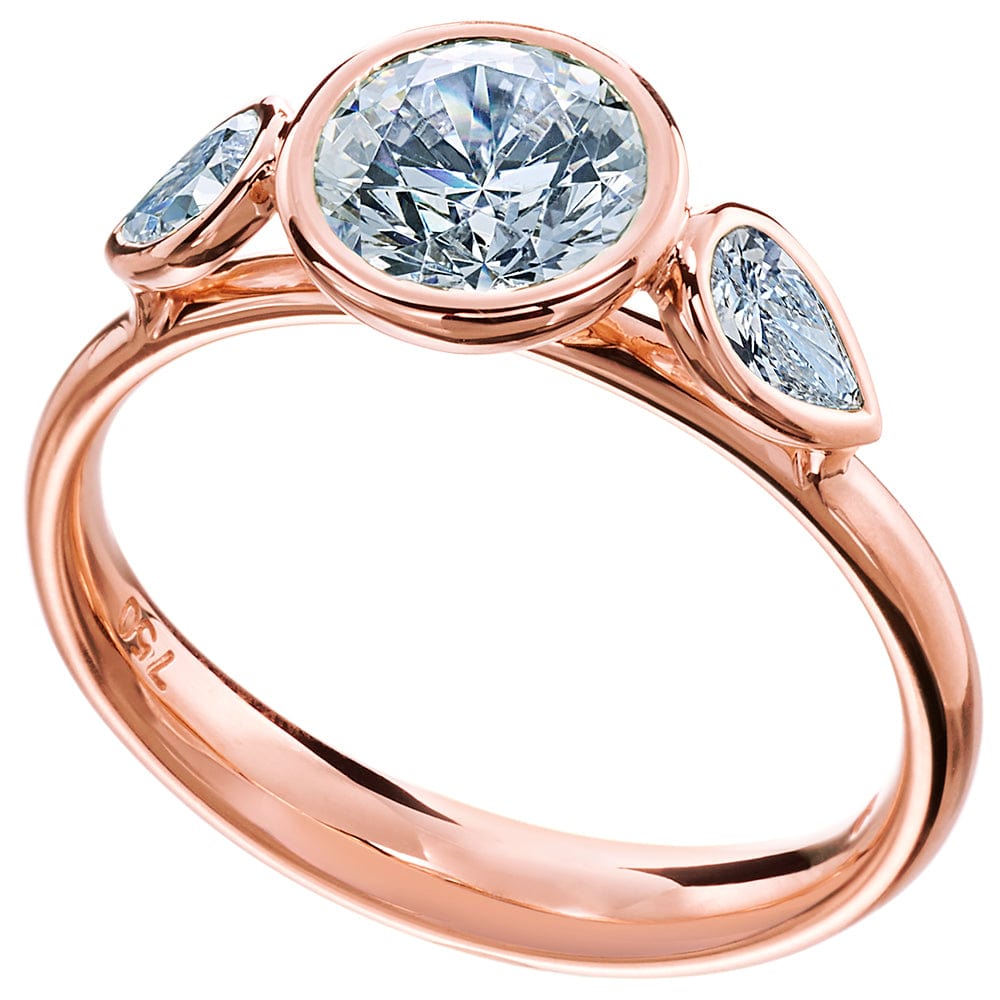 18K Rose Gold Three Stone Engagement Ring Setting