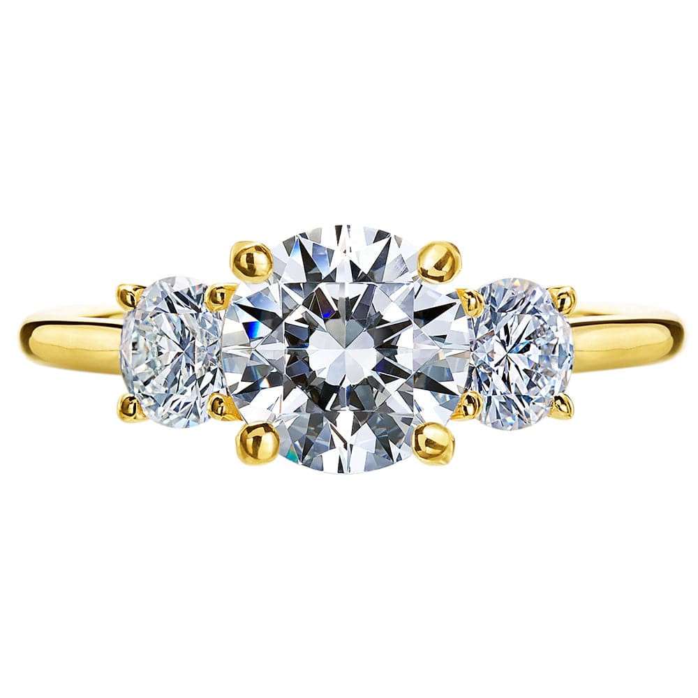18K Yellow Gold 3 Stone Engagement Ring Setting