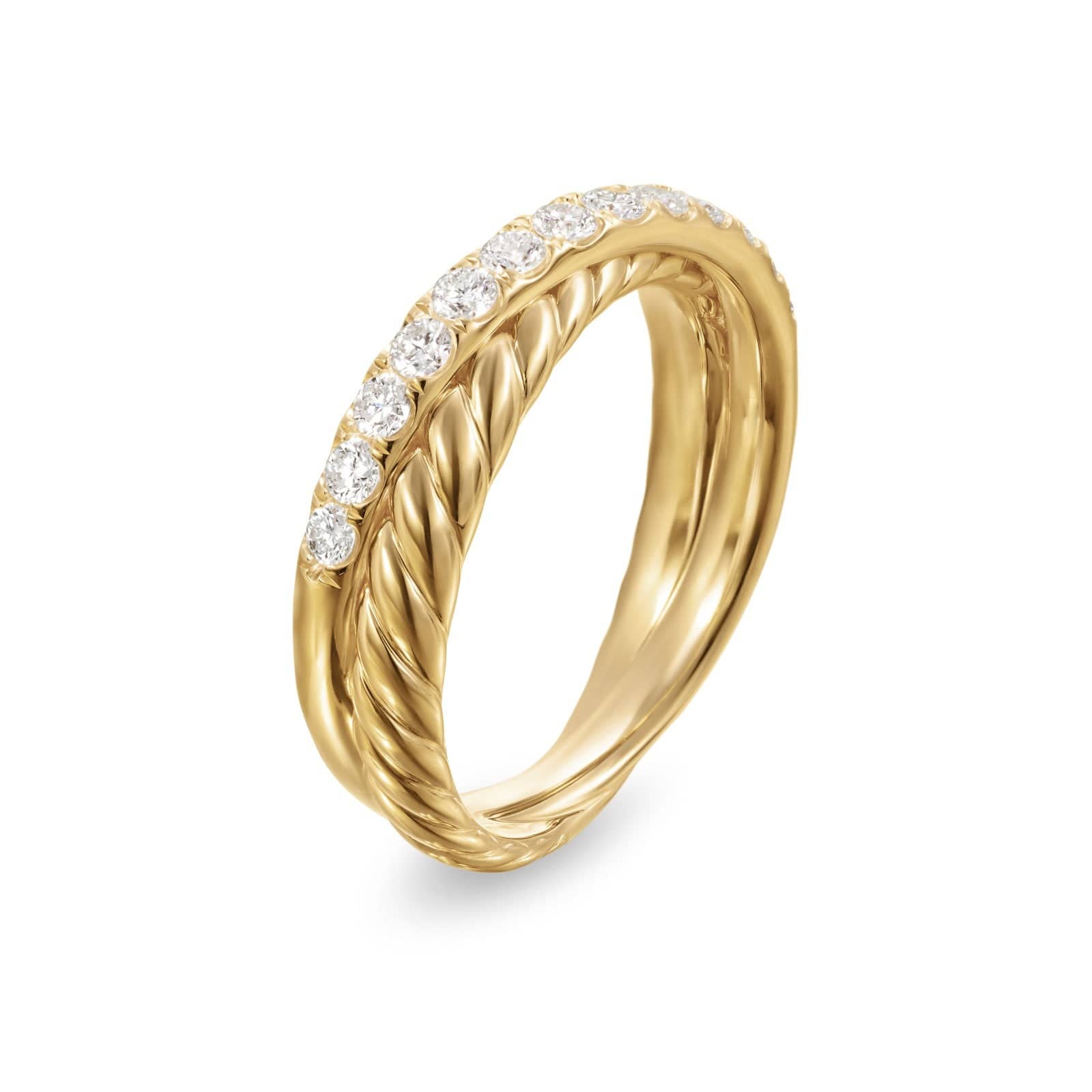 Crossover Two Row Ring 18K Yellow Gold with Diamonds, 5mm