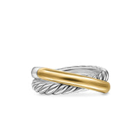 Crossover Two Row Ring Sterling Silver with 14K Yellow Gold, 7.5mm