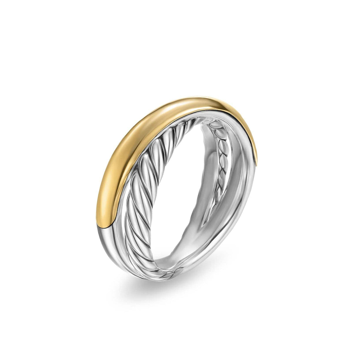 Crossover Two Row Ring Sterling Silver with 14K Yellow Gold, 7.5mm