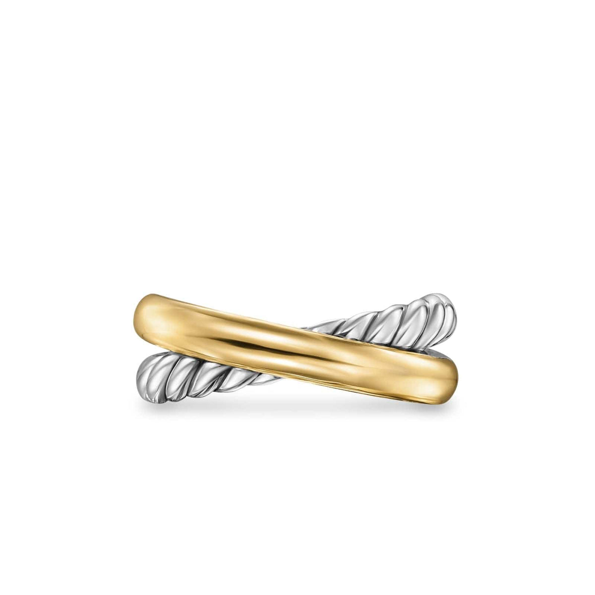 Crossover Two Row Ring Sterling Silver with 14K Yellow Gold, 7.5mm