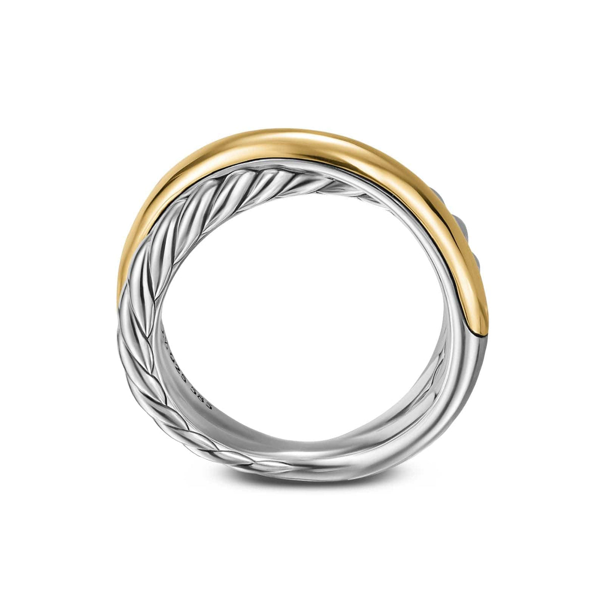 Crossover Two Row Ring Sterling Silver with 14K Yellow Gold, 7.5mm