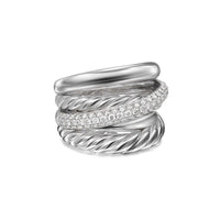Crossover Five Row Ring Sterling Silver with Diamonds, 17.5mm
