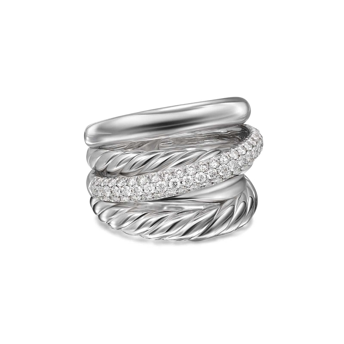 Crossover Five Row Ring Sterling Silver with Diamonds, 17.5mm