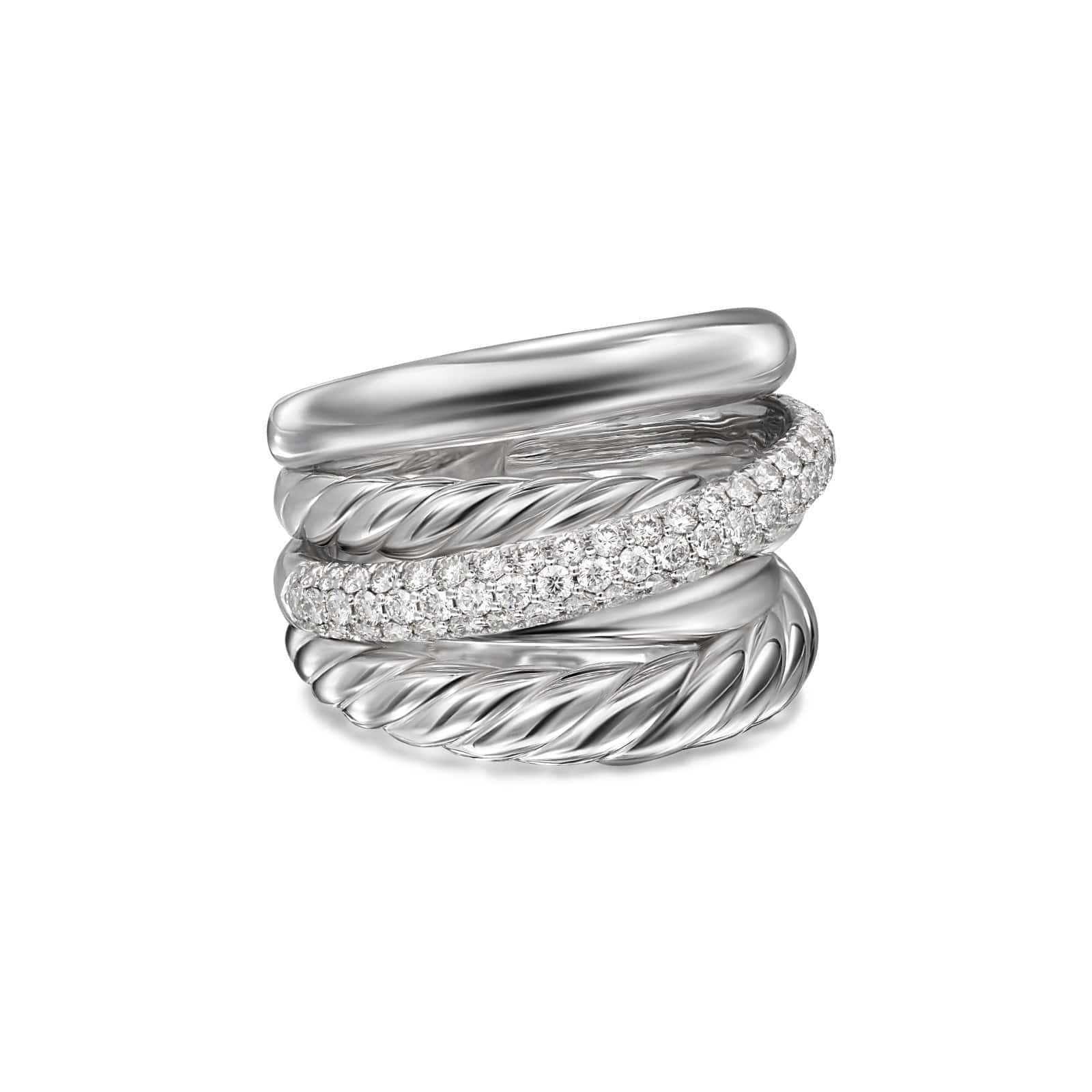 Crossover Five Row Ring Sterling Silver with Diamonds, 17.5mm