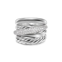 Crossover Five Row Ring Sterling Silver with Diamonds, 17.5mm