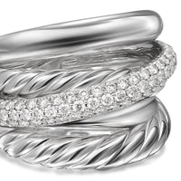 Crossover Five Row Ring Sterling Silver with Diamonds, 17.5mm
