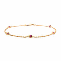 18K Yellow Gold Bezel Set Round Ruby Bracelet