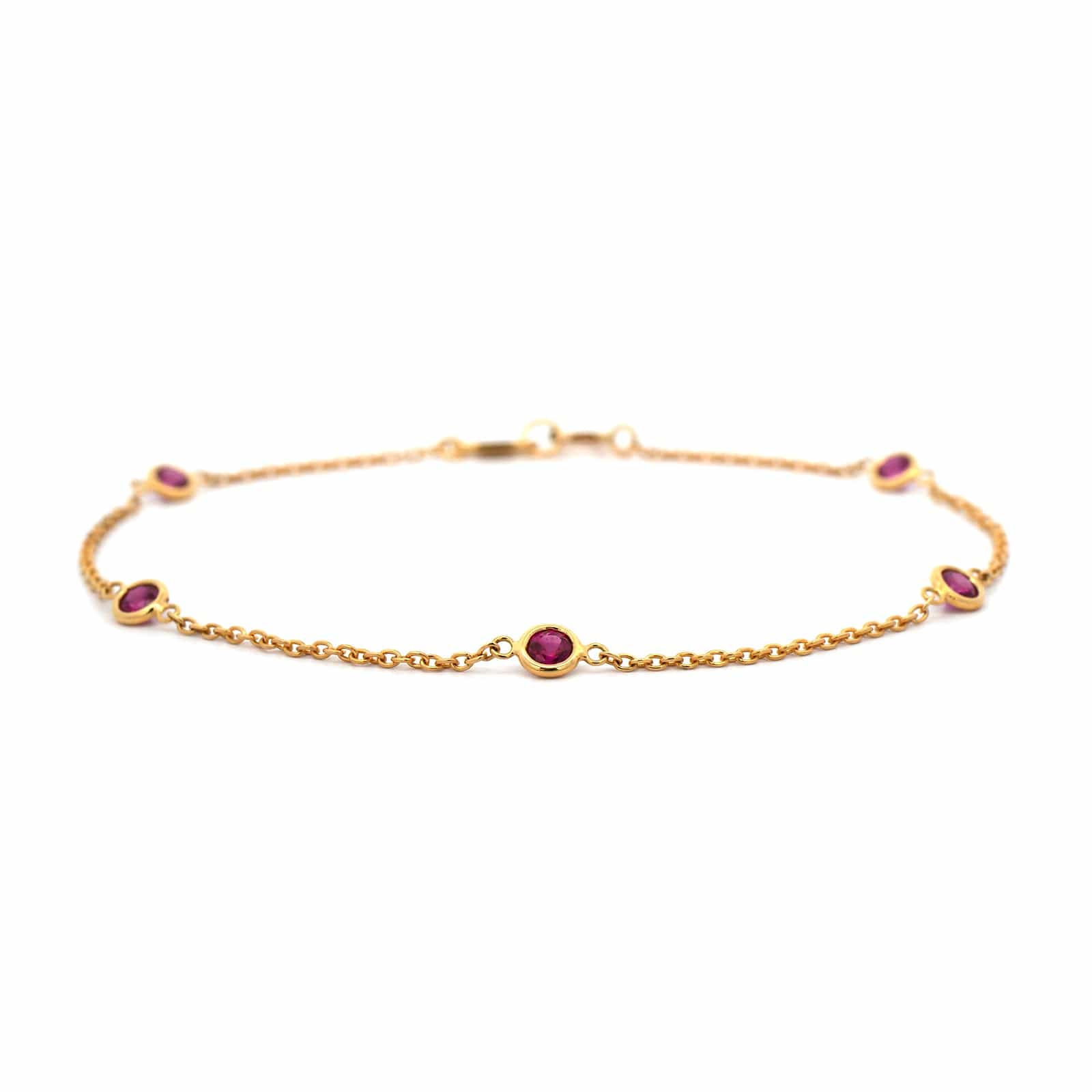 18K Yellow Gold Bezel Set Round Ruby Bracelet