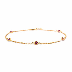 18K Yellow Gold Bezel Set Round Ruby Bracelet