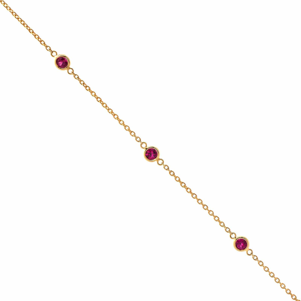 18K Yellow Gold Bezel Set Round Ruby Bracelet