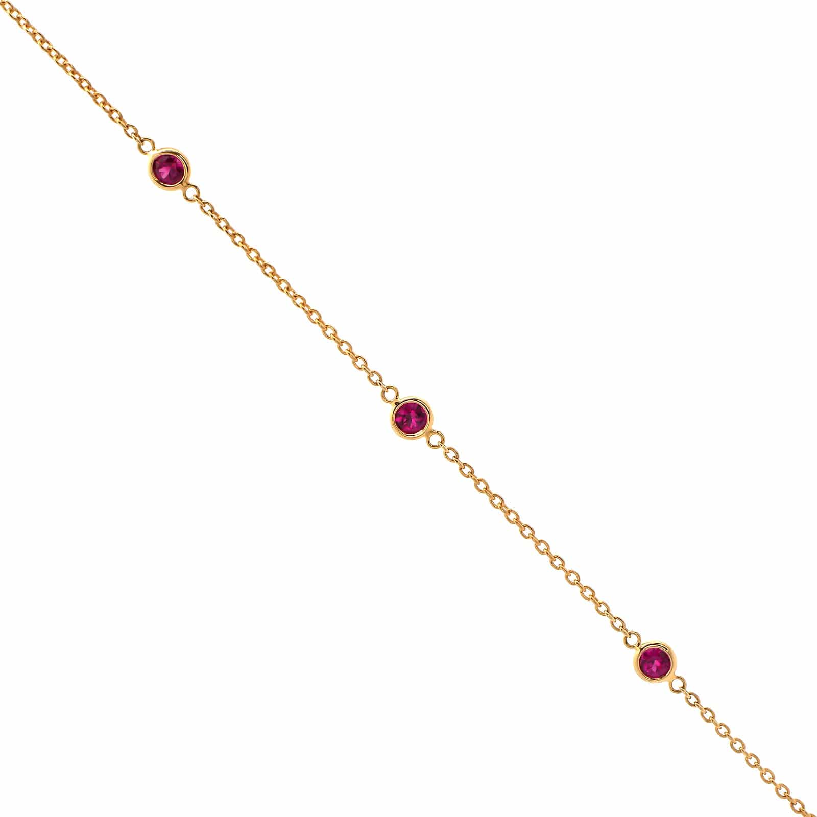 18K Yellow Gold Bezel Set Round Ruby Bracelet