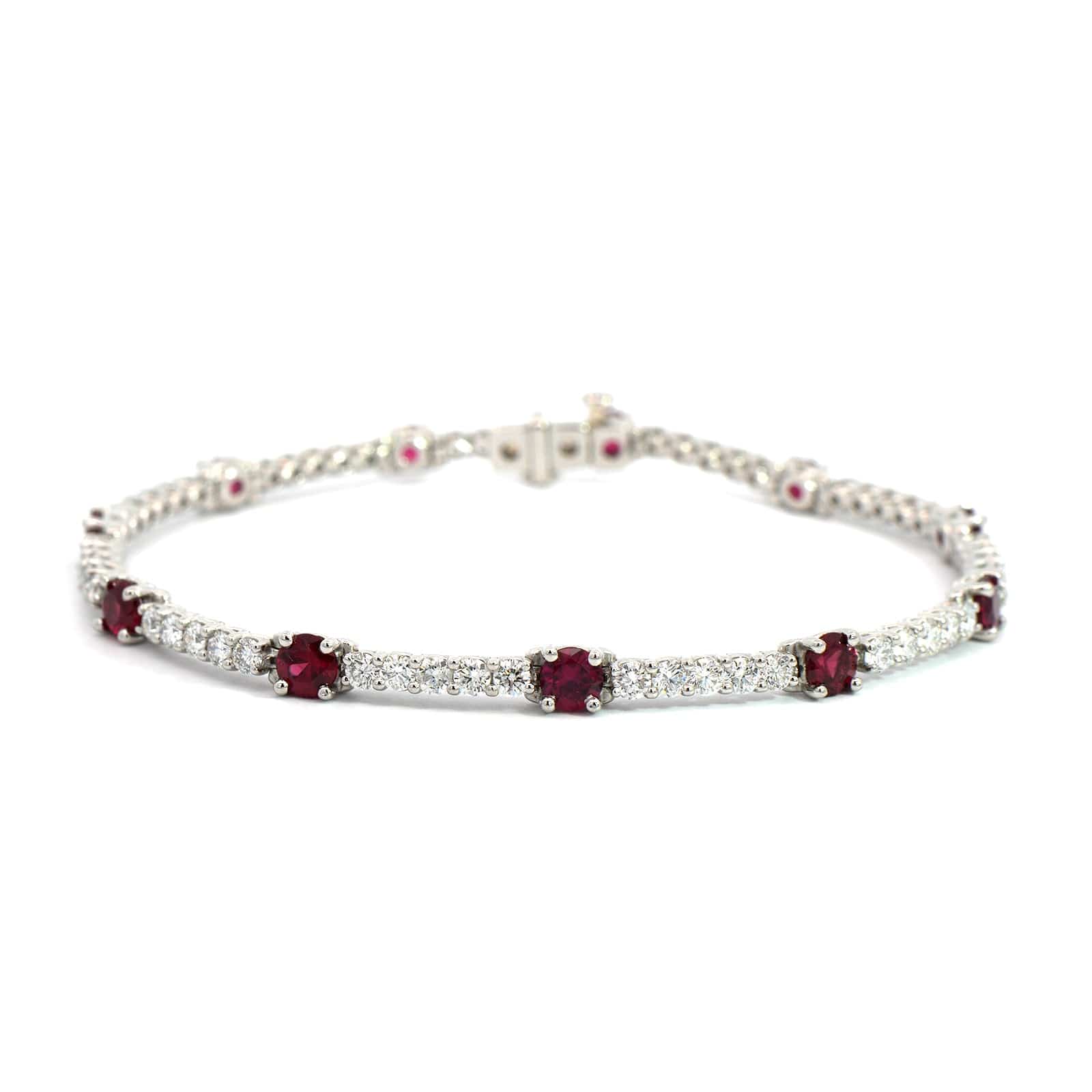 Platinum Ruby & Diamond Line Bracelet