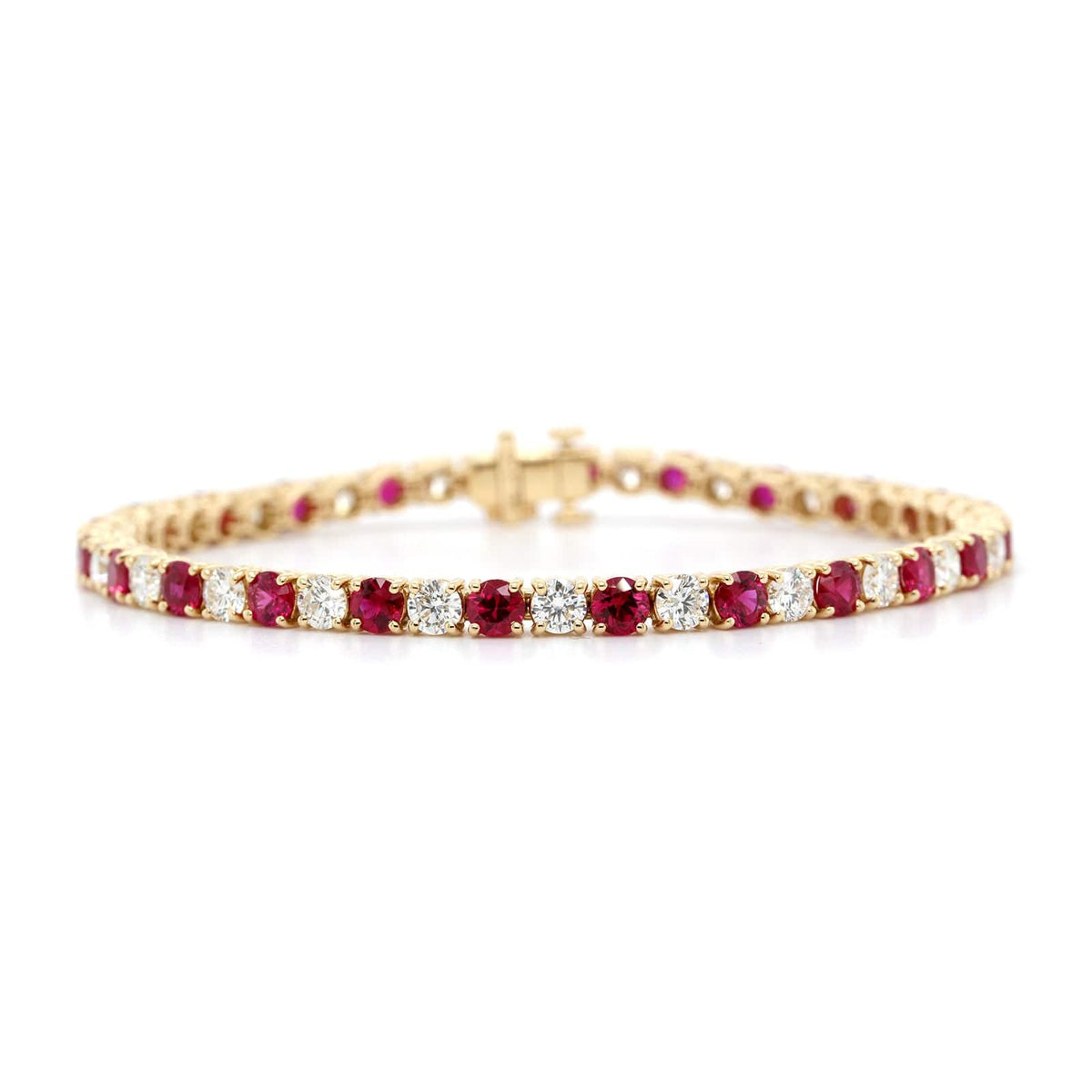 18K Yellow Gold Round Ruby and Diamond Bracelet